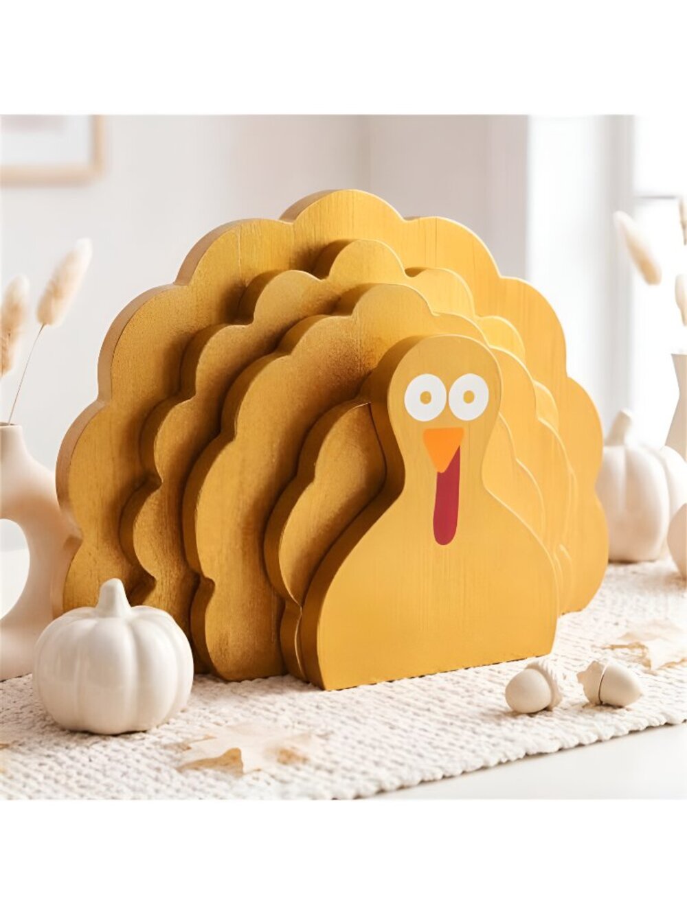 Golden Stackable Wooden Turkey Table Sign Thanksgiving Fall Decor